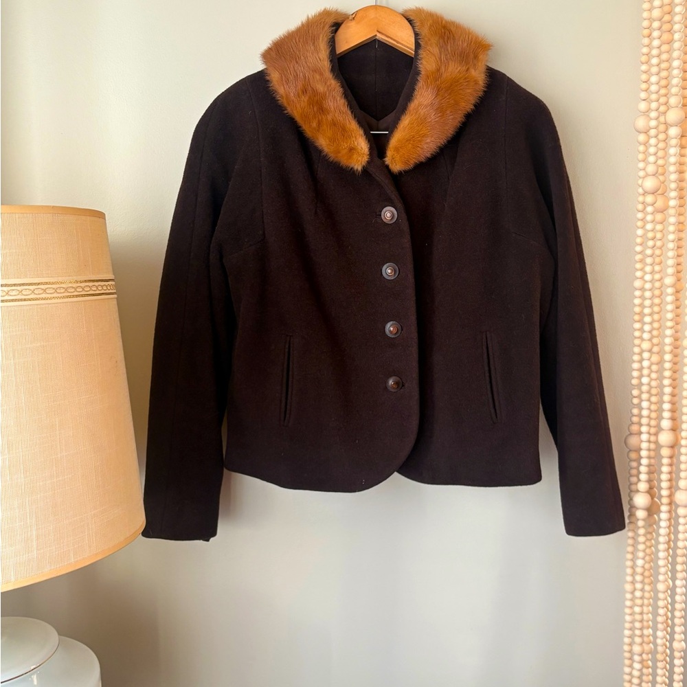 Gorgeous vintage wool jacket with fur collar.